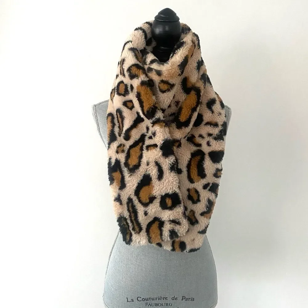 Minky Couture Leopard Print Faux Fur Scarf Oversized Soft Cozy Casual